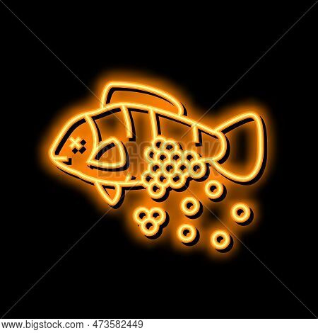 Plastic Microbeads In Fish Neon Light Sign Vector. Plastic Microbeads In Fish Illustration
