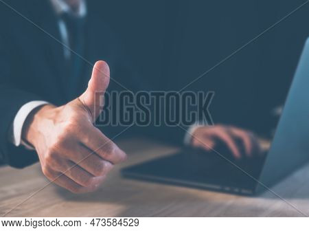 Businessman Showing Thumb Up, Customer Service, Customer Satisfation Concept.