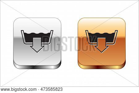 Black Washing Modes Icon Isolated On White Background. Temperature Wash. Silver And Gold Square Butt