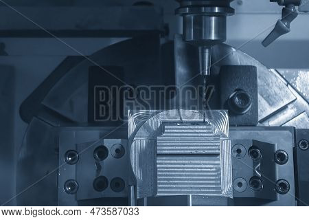 The 5-axis Cnc Milling Machine Drilling The Automotive Parts With Drill Tool. The Hi-technology Inje