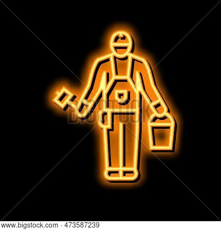 Builder Tool Repair Neon Light Sign Vector. Builder Tool Repair Illustration