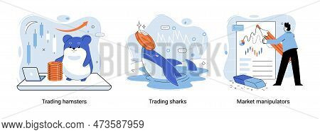 Stock Market Manipulation Concepts Set, Change Business Graph Indicator, Influence Crypto Currency P