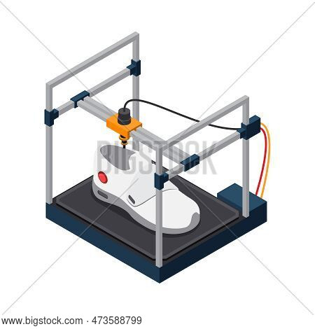 3d Printer Industry Isometric Icon With Boot Model Printing Process Vector Illustration