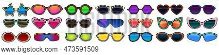 Sunglass Isolated Color Set Icon. Vector Illustration Summer Glasses On White Background. Vector Col