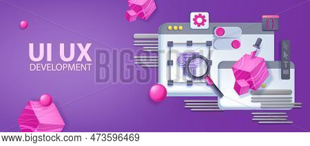 3d Ux Design Banner, Browser Screen, Ui Web Page, Vector Program Interface Concept. Visual Creative 