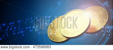Wide Banner With Technology Background For Cryptocurrency Illustration. Cryptocurrency Trading. Bitc