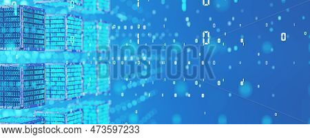 Technological Background. Neural Network Concept. Artificial Intelligence. Blockchain. Binary Backgr