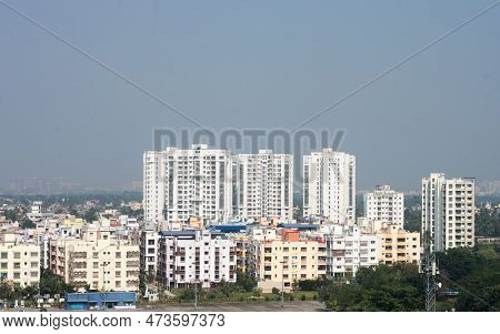 Tall High-rise Building Of Newtown Kolkata Skyline Against Clearsky Background. Newtown Kolkata West