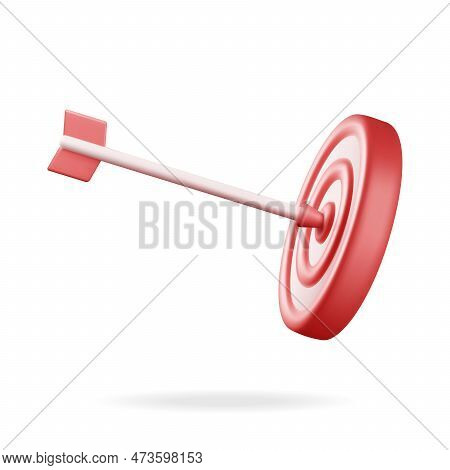 3d Target With Arrow In Center Icon Isolated On White. Render Dartboard With Arrow. Goal Setting. Sm