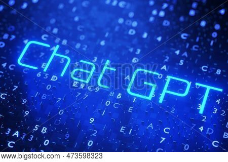 Inscription Chat Gpt Blue On A Digital Background. Chatgpt Chat With Ai Or Artificial Intelligence S
