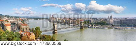 Astonishing Cityscape Of Budapest  With  Széchenyi Chain Bridge Over Danube River And Hungarian Parl