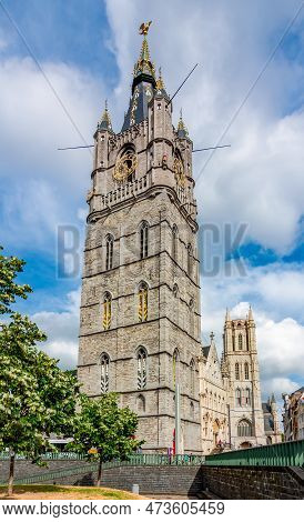 Belfort Tower And St. Bavo Cathedral In Gent, Belgium
