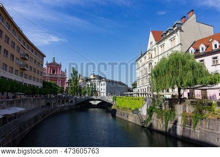 View Of Preseren Square And The River In Ljiubljana (slovenia)