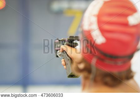 Istanbul, Turkiye - July 02, 2022: Undefined Athlete Competing In Laser Pistol Shooting Component Of