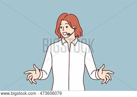 Business Coach Woman With Public Speaking Headset Leads Training Giving Tips For Success And Self-co