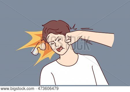 Unfortunate Man Gets Punched In Face And Feels Pain And Resentment Due To Sudden Aggression Of Oppon