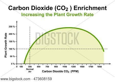 Carbon Dioxide (co2) Enrichment To About 1100 Parts Per Million In Greenhouse Cultivation, To Enhanc