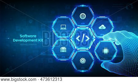 Sdk. Software Development Kit Programming Language Technology Concept On Virtual Screen. Programming