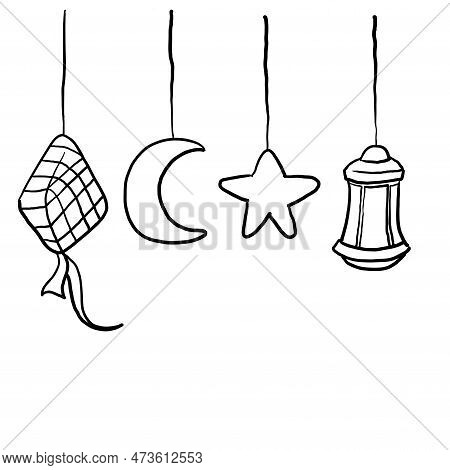 Hand Drawn Doodle Eid Illustration Celebration, Islamic Symbol Collection Vector.cartoon
