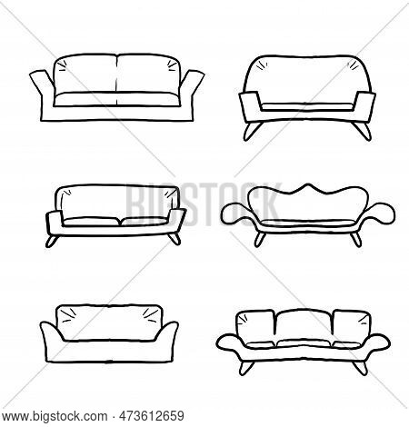 Hand Drawn Comfortable Sofas. Luxury Couch For Apartment, Comfort Sofa Models And Modern House Sofas