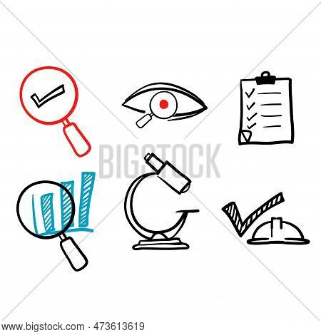 Hand Drawn Simple Set Of Inspection Related Vector Line Icons. Contains Such Icons As Check, Testing