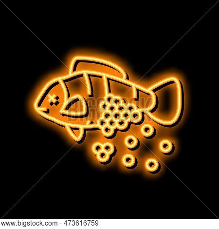 Plastic Microbeads In Fish Neon Light Sign Vector. Plastic Microbeads In Fish Illustration