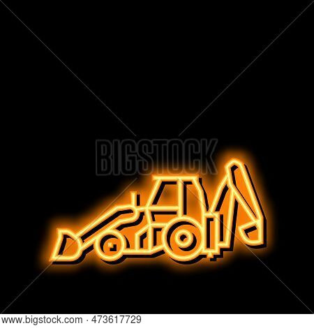 Backhoe Construction Car Vehicle Neon Light Sign Vector. Backhoe Construction Car Vehicle Illustrati
