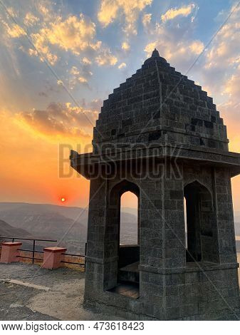 Ancient Hanuman Temple.beautiful View At Sajjangad  Fort, Satara, Maharashtra, India.