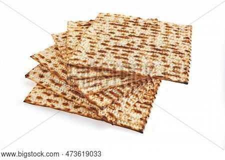 Pesach Celebration Concept - Jewish Holiday Pesach. Stacked Matzah Isolated On White Background