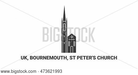 England, Bournemouth, St Peters Church, Travel Landmark Vector Illustration