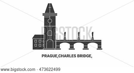 Czech Republic, Prague, Charles Bridge Travel Landmark Vector Illustration