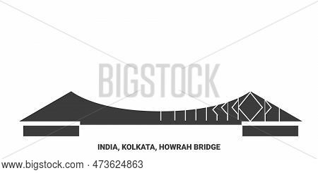 India, Kolkata, Howrah Bridge Travel Landmark Vector Illustration
