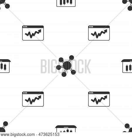 Set Stocks Market Growth Graphs, Project Team Base And Graph Chart Infographic On Seamless Pattern. 