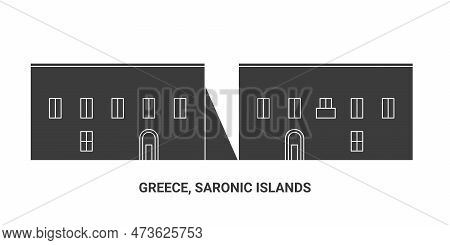 Greece, Saronic Islands Travel Landmark Vector Illustration