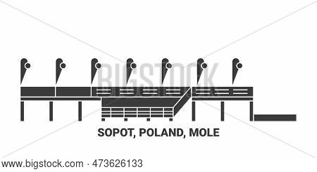 Poland, Sopot, Mole Travel Landmark Vector Illustration