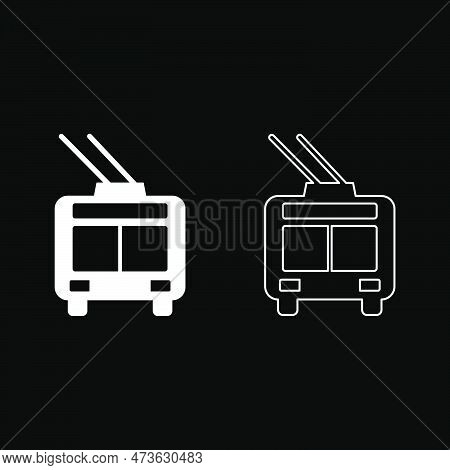 Trolleybus Electric City Transportation Urban Public Transport Trolley Bus Set Icon White Color Vect