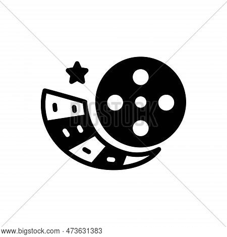 Black Solid Icon For Reel Film-roll Movie Cinema Filmstrip Record Entertainment Footage Documentary