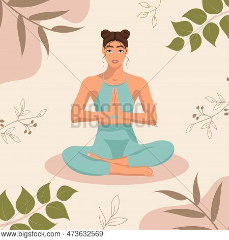 Yoga. Woman Meditate In Lotus Position. Vector Illustration.