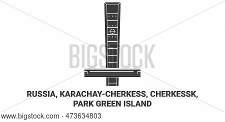 Russia, Karachaycherkess, Cherkessk, Park Green Island Travel Landmark Vector Illustration