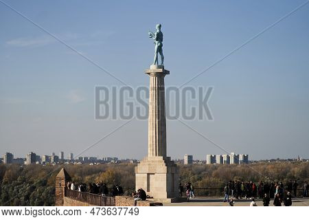 Belgrade, Serbia December 15, 2022: View Of Kalemegdan And The Monument To The Winner Belgrade, Serb