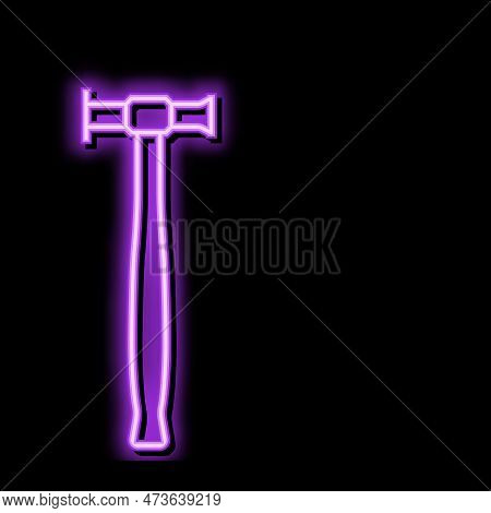 Planishing Hammer Tool Neon Light Sign Vector. Planishing Hammer Tool Illustration
