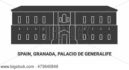 Spain, Granada, Palacio De Generalife, Travel Landmark Vector Illustration