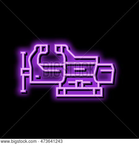 Swivel Base Bench Vice Neon Light Sign Vector. Swivel Base Bench Vice Illustration