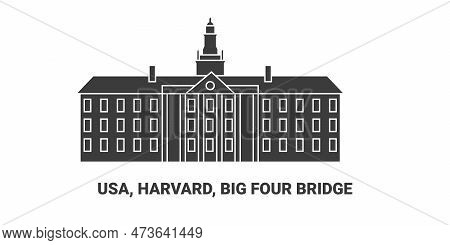 United States, Harvard, Big Four Bridge, Travel Landmark Vector Illustration