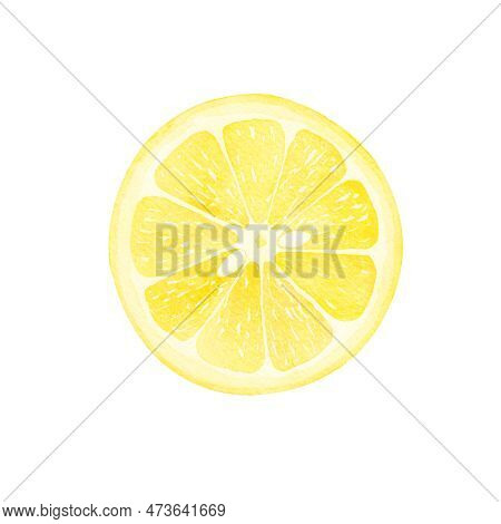 Watercolor Half Lemon Yellow, Isolated On White Background. Vegetable Menu.illustration For Design, 