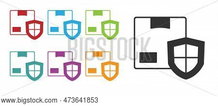 Black Delivery Security With Shield Icon Isolated On White Background. Delivery Insurance. Insured C