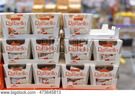 Tyumen, Russia-january 26, 2023: Big Box With Raffaello Chocolates. Raffaello, Coconut Almond Confec