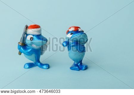 Tyumen, Russia-february 15, 2023: Kinder Surprise Toy Sharks. Collection Of Kinder Surprise Toys.