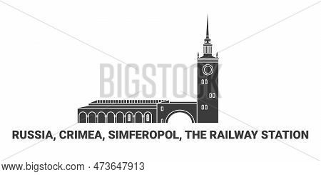 Russia, Crimea, Simferopol, The Railway Station, Travel Landmark Vector Illustration