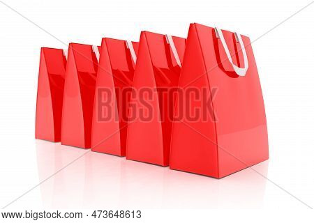 3d Render - Five Red Shopping Bags Over White Background.